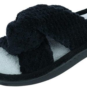 Isotoner Womens Recycled Popcorn Microterry Twist Slide Black